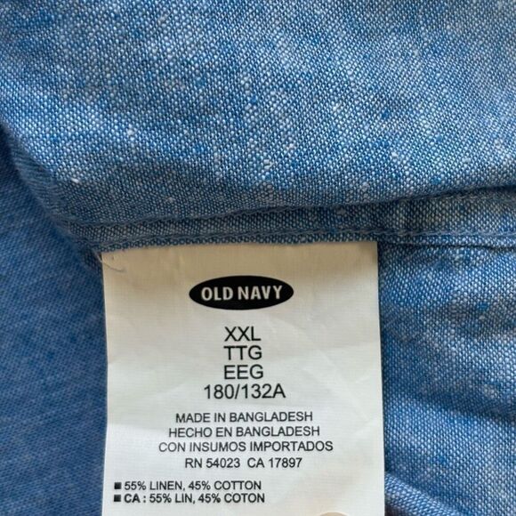 Old navy linen blend long sleeve button down shirt blue XXL new - Picture 4 of 8